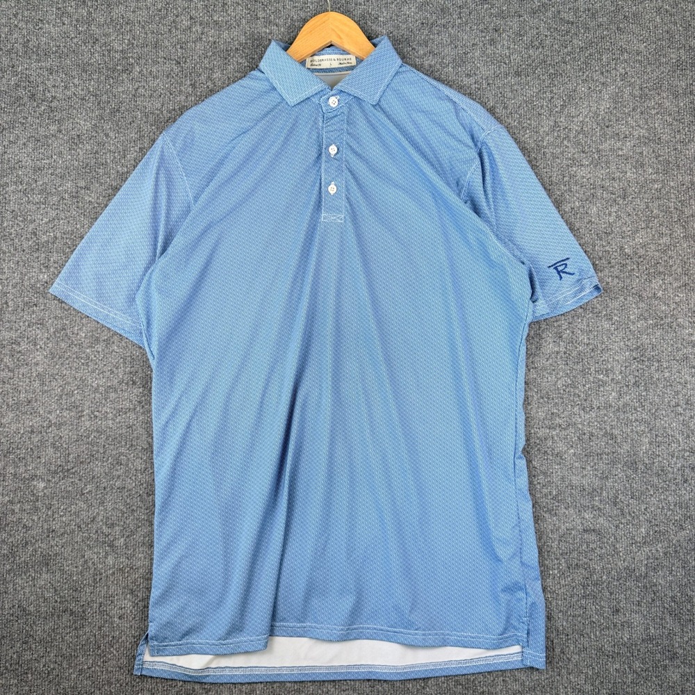 Holderness & Bourne Golf Polo Shirt Mens L Blue Geometric Greek Key Pattern
